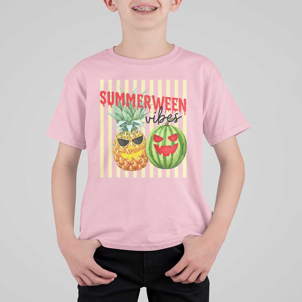 Funny Summerween Fruit T Shirt For Kid Spooky Pineapple Watermelon Graphic