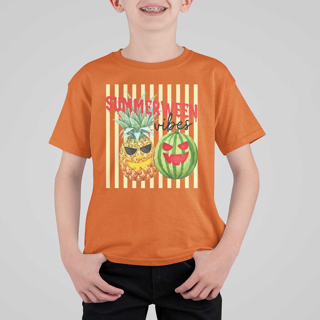 Funny Summerween Fruit T Shirt For Kid Spooky Pineapple Watermelon Graphic