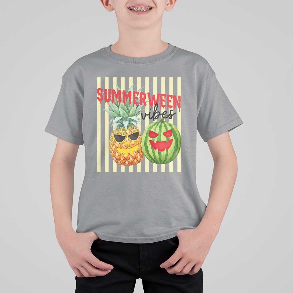 Funny Summerween Fruit T Shirt For Kid Spooky Pineapple Watermelon Graphic