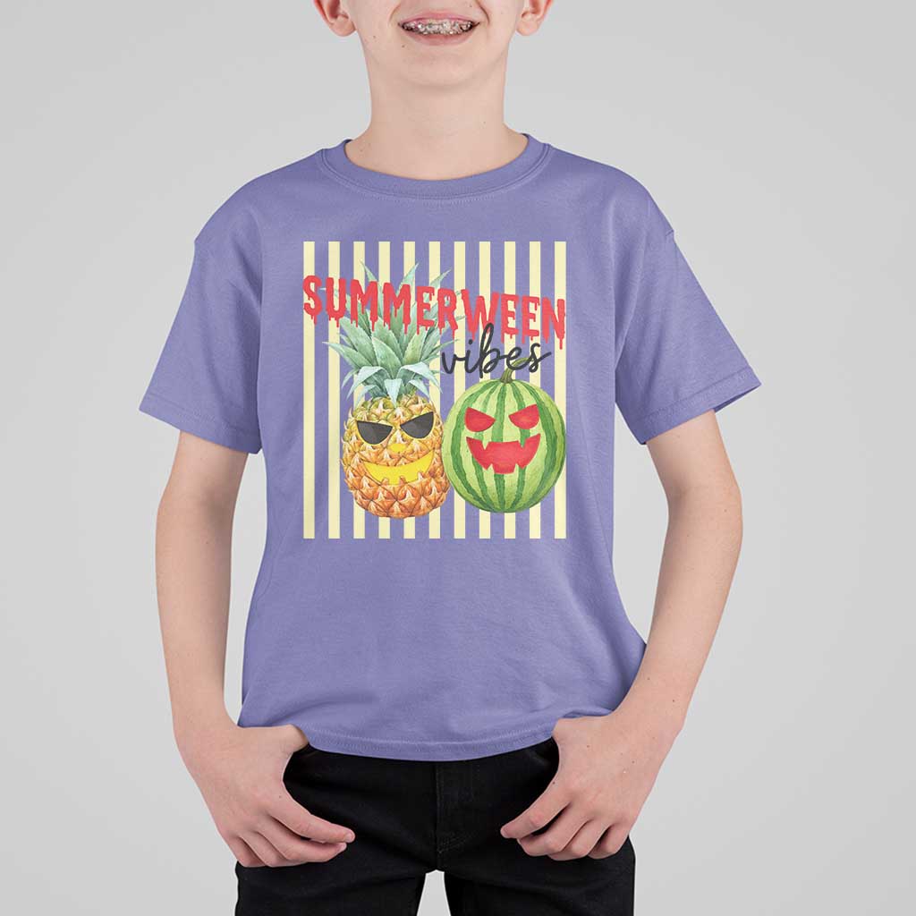 Funny Summerween Fruit T Shirt For Kid Spooky Pineapple Watermelon Graphic