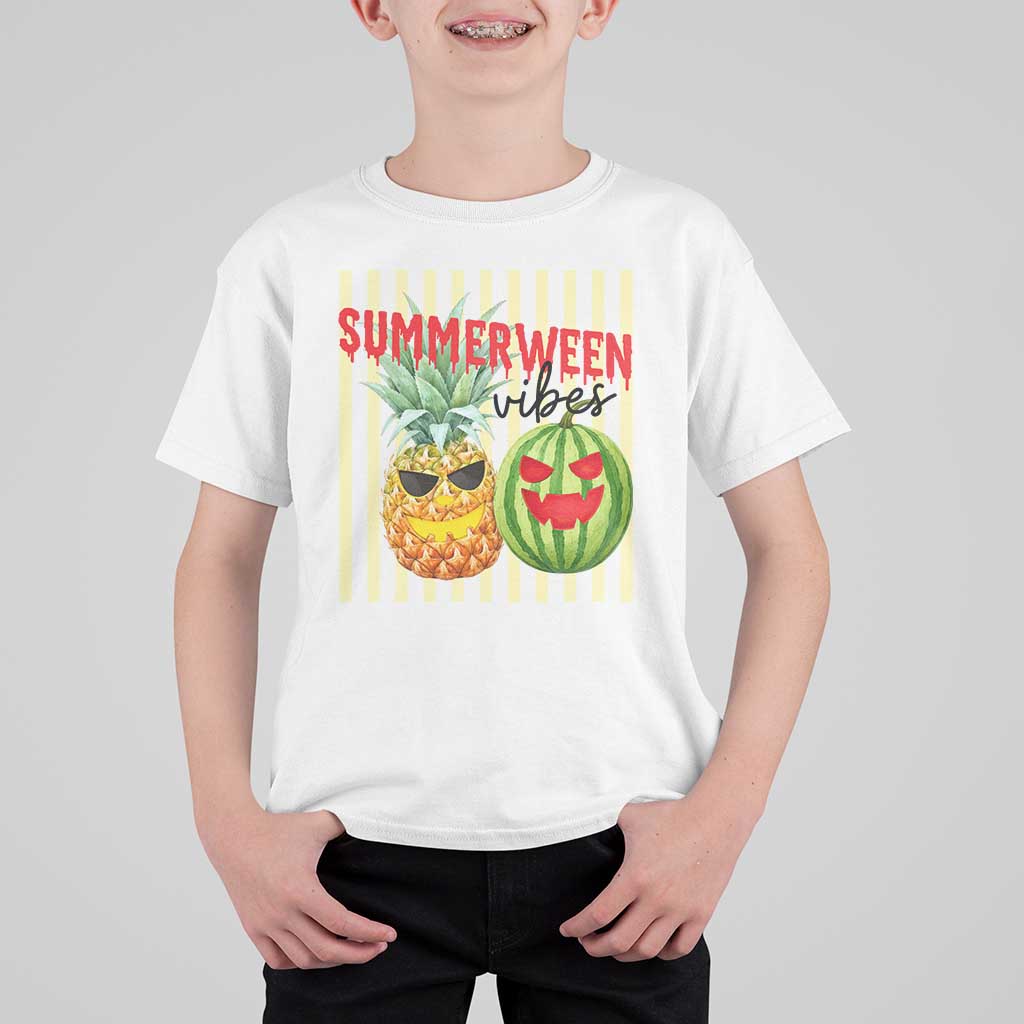 Funny Summerween Fruit T Shirt For Kid Spooky Pineapple Watermelon Graphic