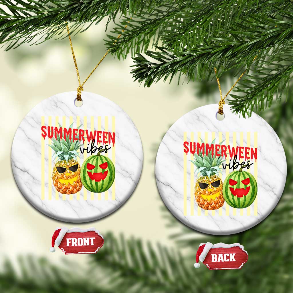 Funny Summerween Fruit Ceramic Ornament Spooky Pineapple Watermelon Graphic