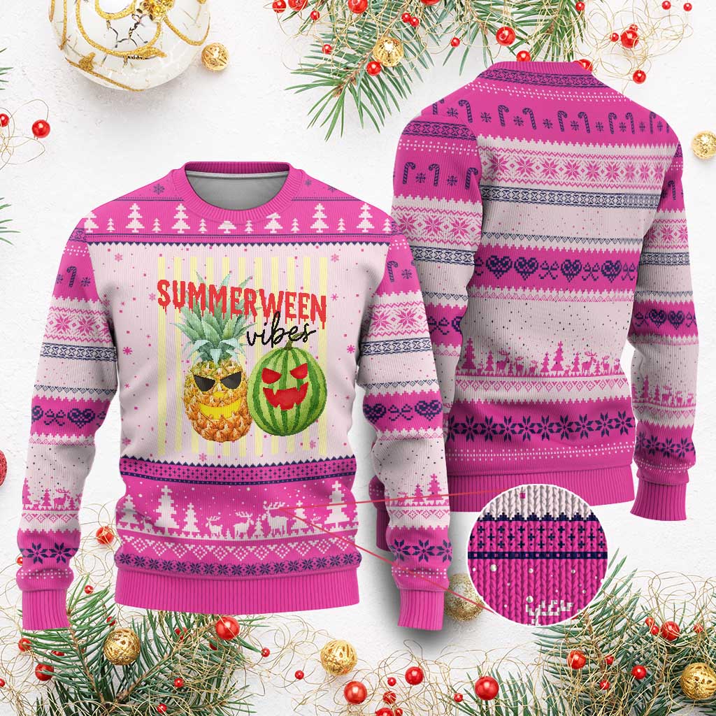 Funny Summerween Fruit Ugly Christmas Sweater Spooky Pineapple Watermelon Graphic