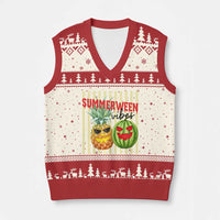 Funny Summerween Fruit V-Neck Knit Sweater Vest Spooky Pineapple Watermelon Graphic