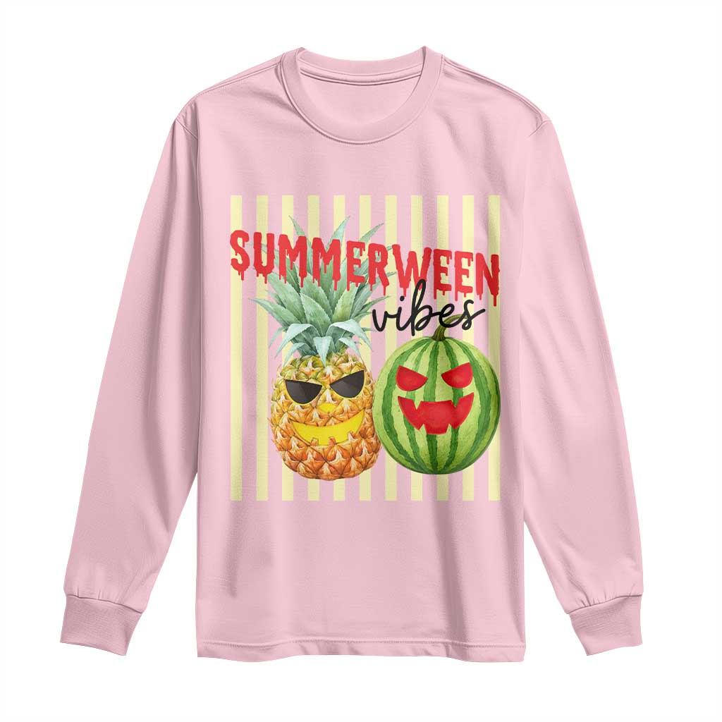 Funny Summerween Fruit Long Sleeve Shirt Spooky Pineapple Watermelon Graphic