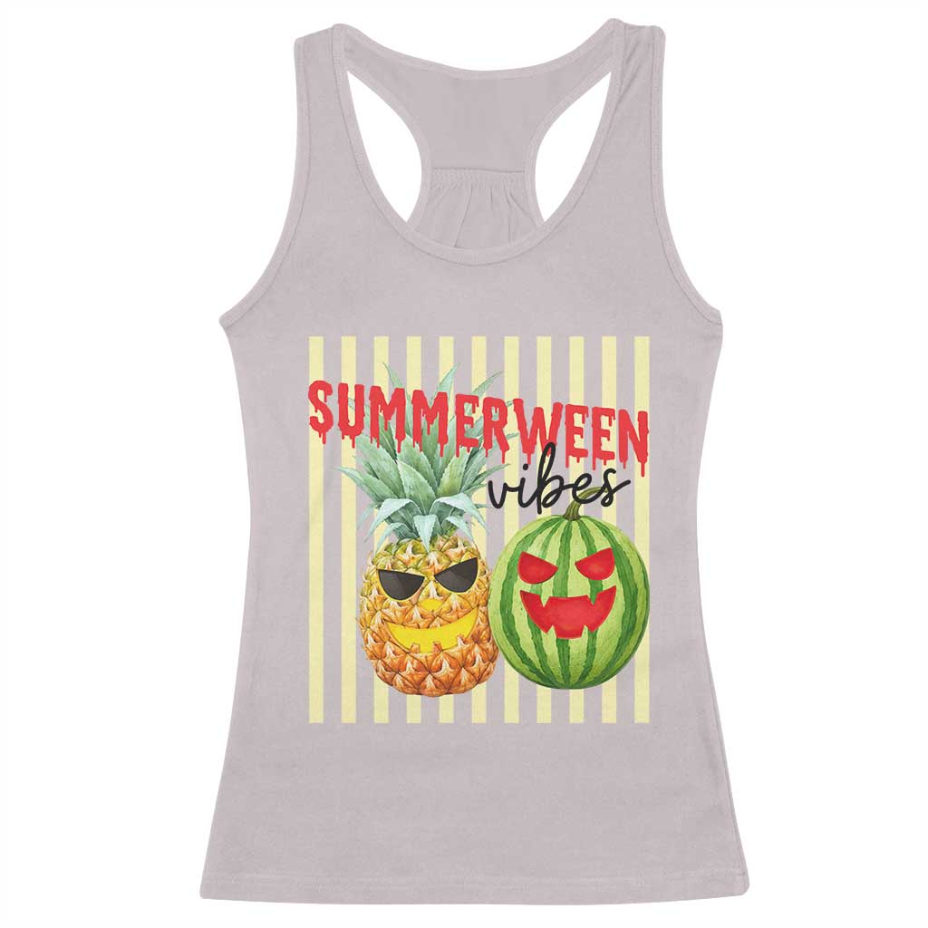 Funny Summerween Fruit Racerback Tank Top Spooky Pineapple Watermelon Graphic