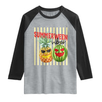 Funny Summerween Fruit Raglan Shirt Spooky Pineapple Watermelon Graphic