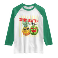 Funny Summerween Fruit Raglan Shirt Spooky Pineapple Watermelon Graphic