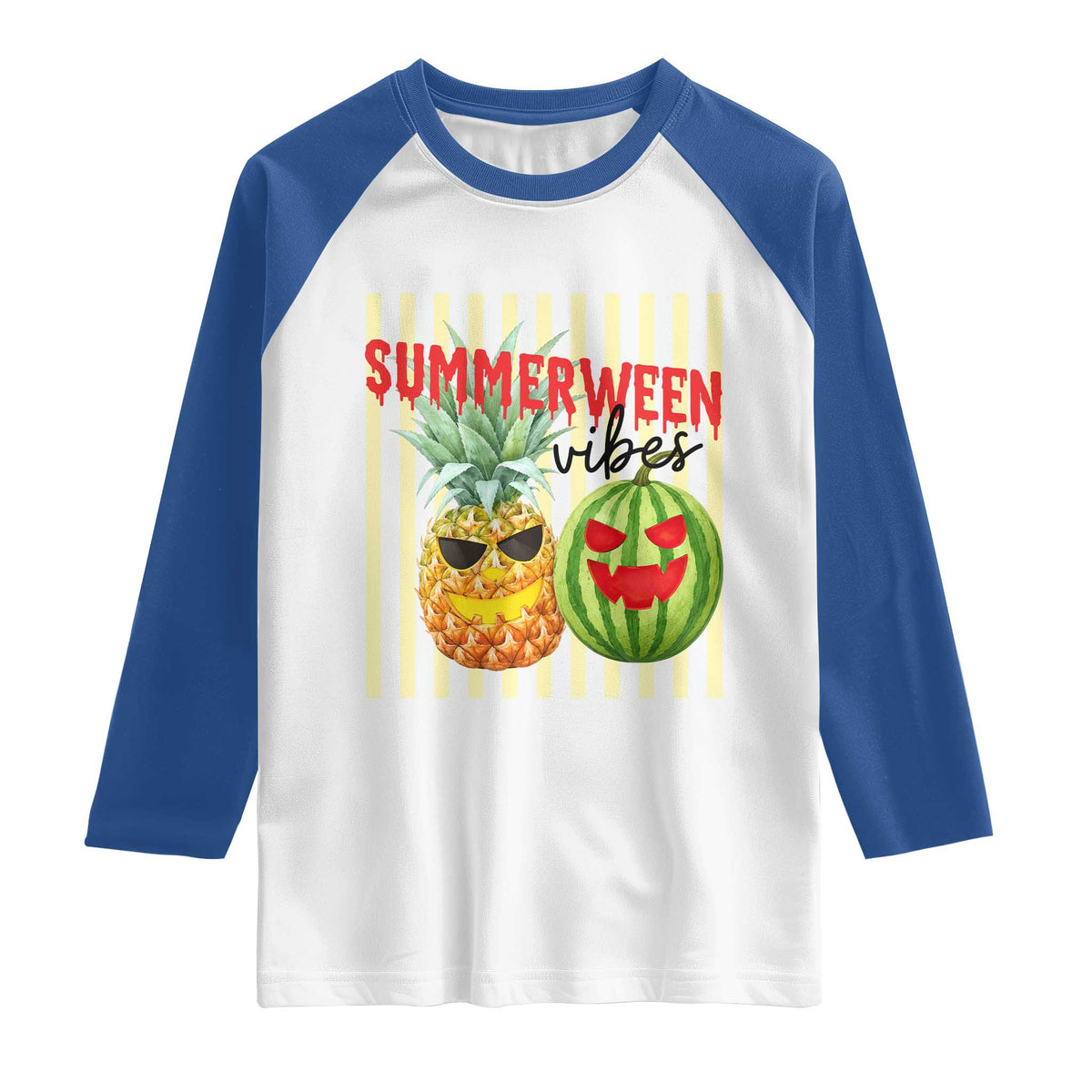 Funny Summerween Fruit Raglan Shirt Spooky Pineapple Watermelon Graphic
