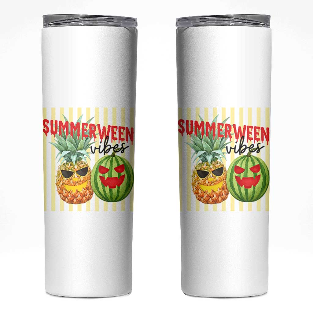 Funny Summerween Fruit Skinny Tumbler Spooky Pineapple Watermelon Graphic