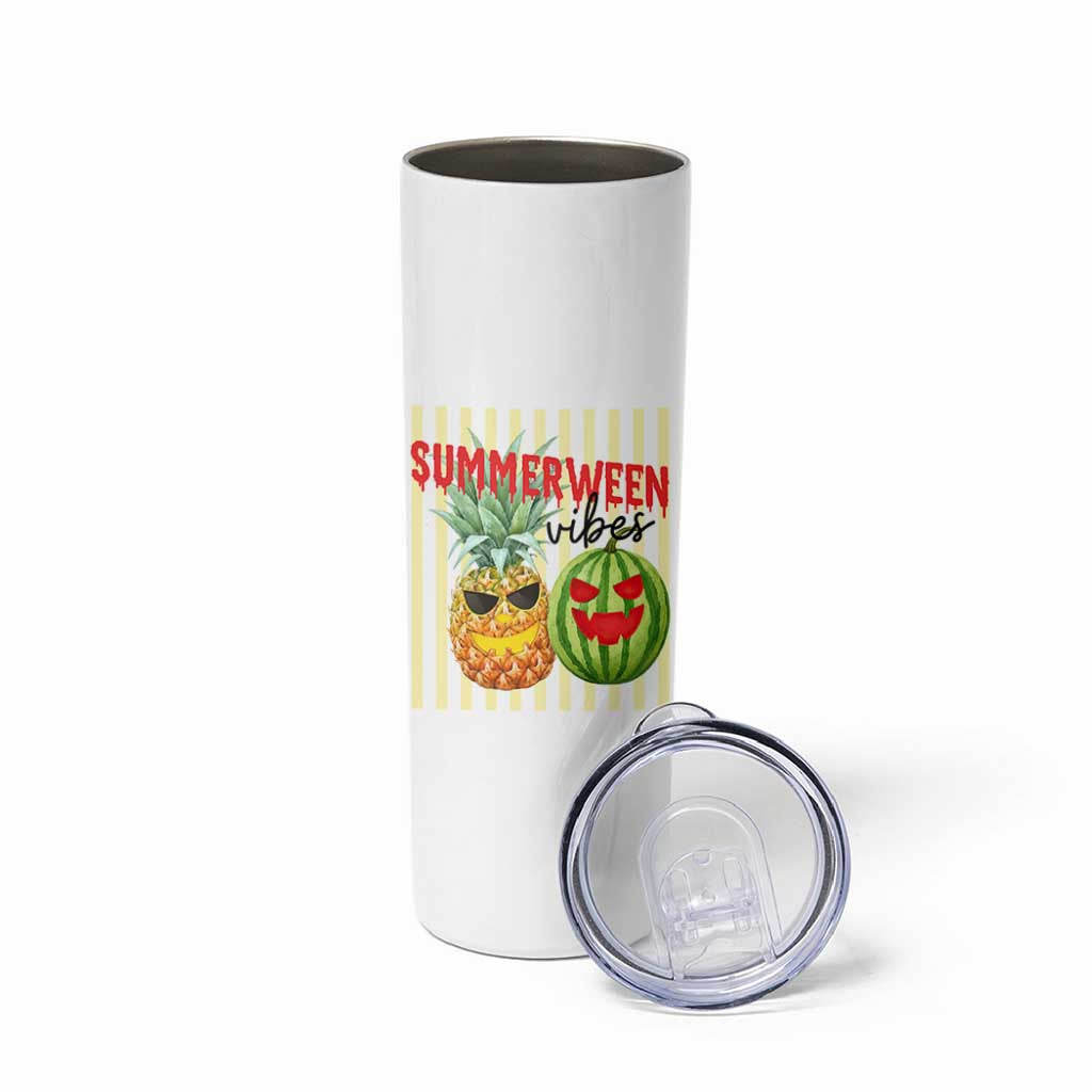 Funny Summerween Fruit Skinny Tumbler Spooky Pineapple Watermelon Graphic