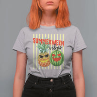 Funny Summerween Fruit T Shirt For Women Spooky Pineapple Watermelon Graphic