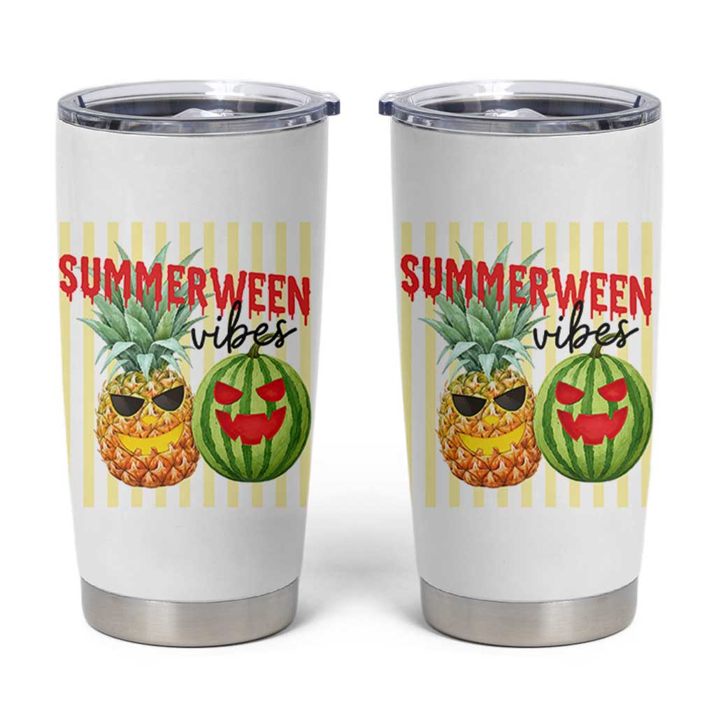 Funny Summerween Fruit Tumbler Cup Spooky Pineapple Watermelon Graphic