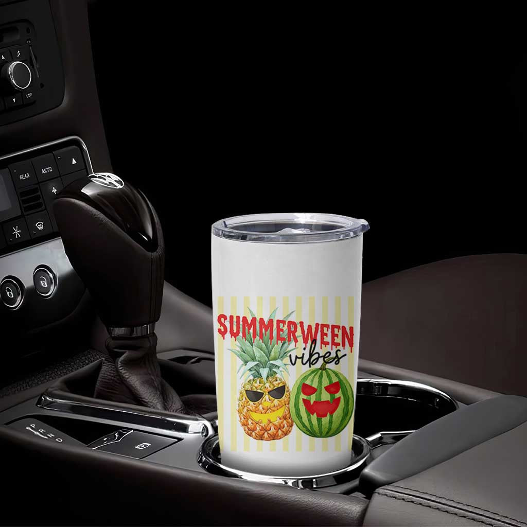 Funny Summerween Fruit Tumbler Cup Spooky Pineapple Watermelon Graphic