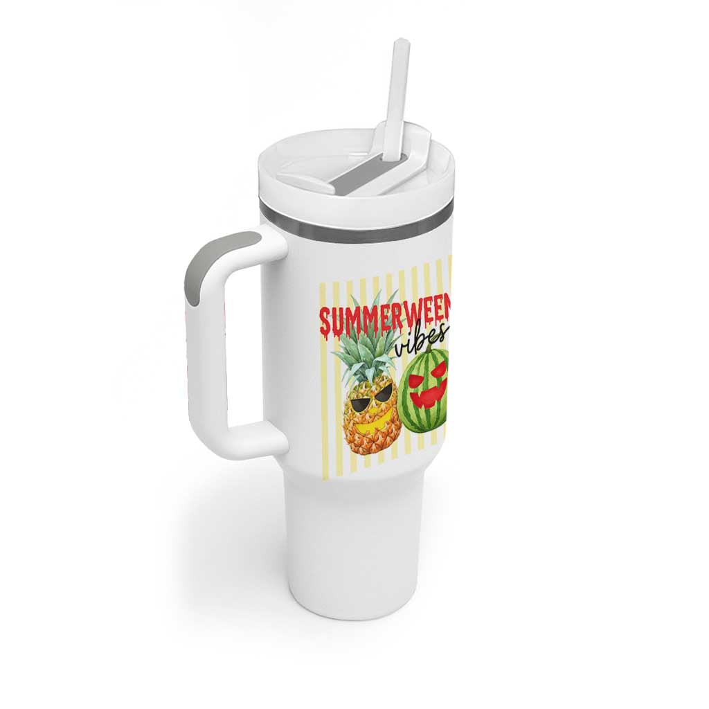 Funny Summerween Fruit Tumbler With Handle Spooky Pineapple Watermelon Graphic