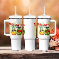 Funny Summerween Fruit Tumbler With Handle Spooky Pineapple Watermelon Graphic
