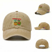 Funny Summerween Fruit Washed Cotton Baseball Cap Spooky Pineapple Watermelon Graphic