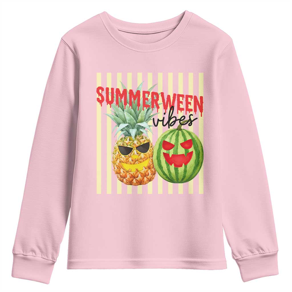 Funny Summerween Fruit Youth Sweatshirt Spooky Pineapple Watermelon Graphic
