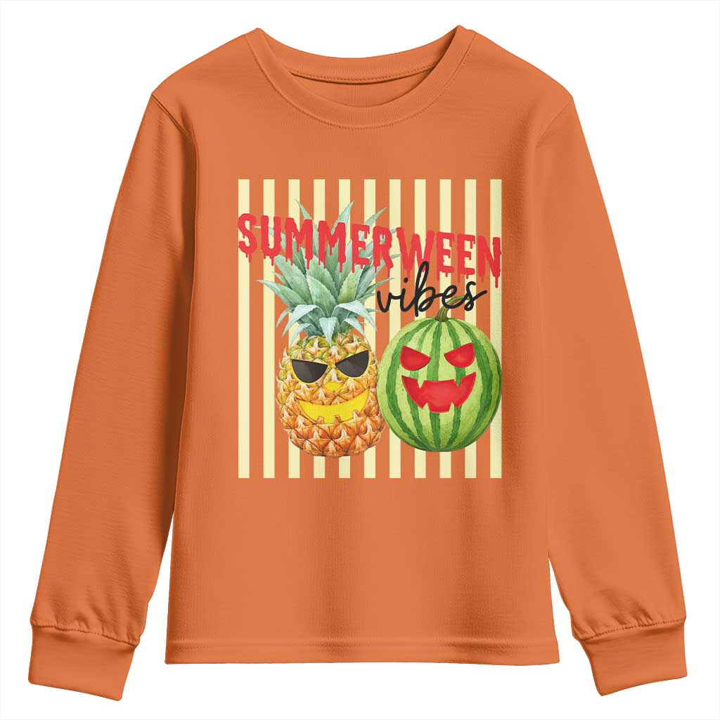 Funny Summerween Fruit Youth Sweatshirt Spooky Pineapple Watermelon Graphic