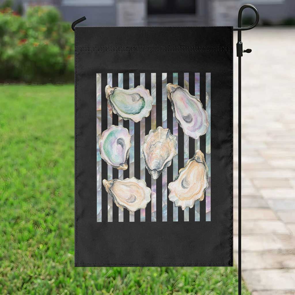 Striped Glitter Oyster Shell Garden Flag Coastal Summer Ocean Gift
