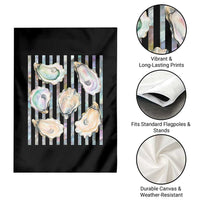 Striped Glitter Oyster Shell Garden Flag Coastal Summer Ocean Gift