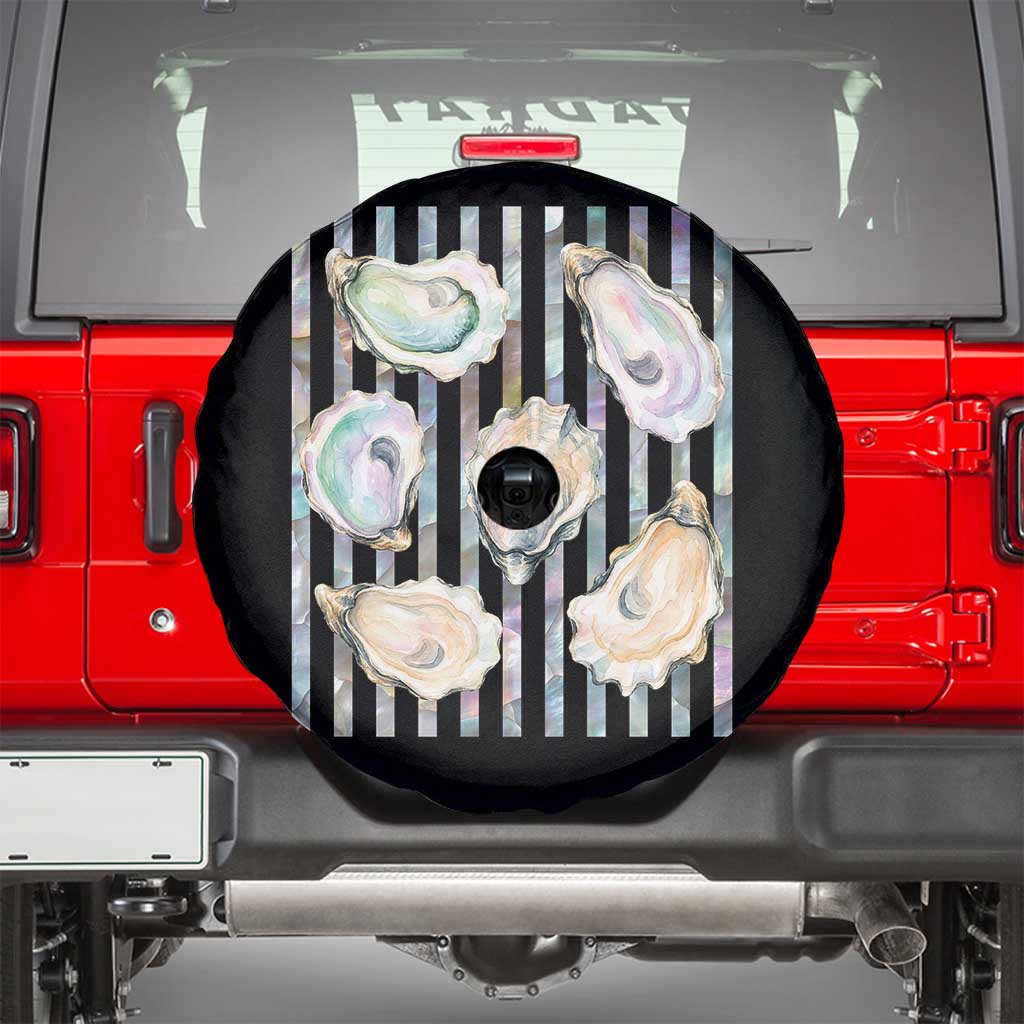 Striped Glitter Oyster Shell Spare Tire Cover Coastal Summer Ocean Gift