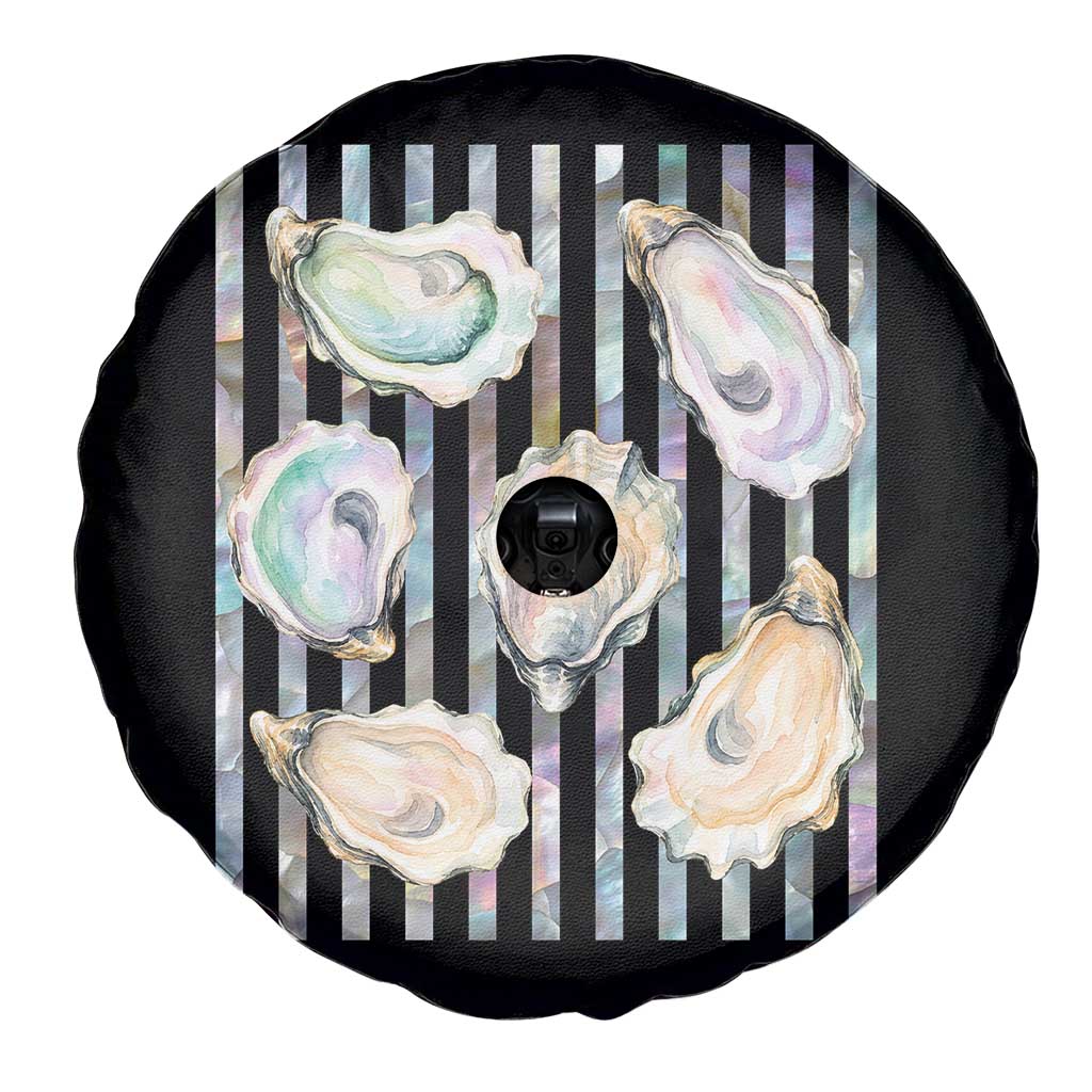 Striped Glitter Oyster Shell Spare Tire Cover Coastal Summer Ocean Gift