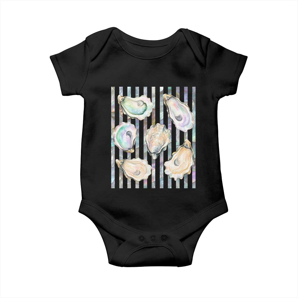 Striped Glitter Oyster Shell Baby Onesie Coastal Summer Ocean Gift