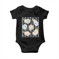 Striped Glitter Oyster Shell Baby Onesie Coastal Summer Ocean Gift