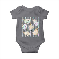 Striped Glitter Oyster Shell Baby Onesie Coastal Summer Ocean Gift