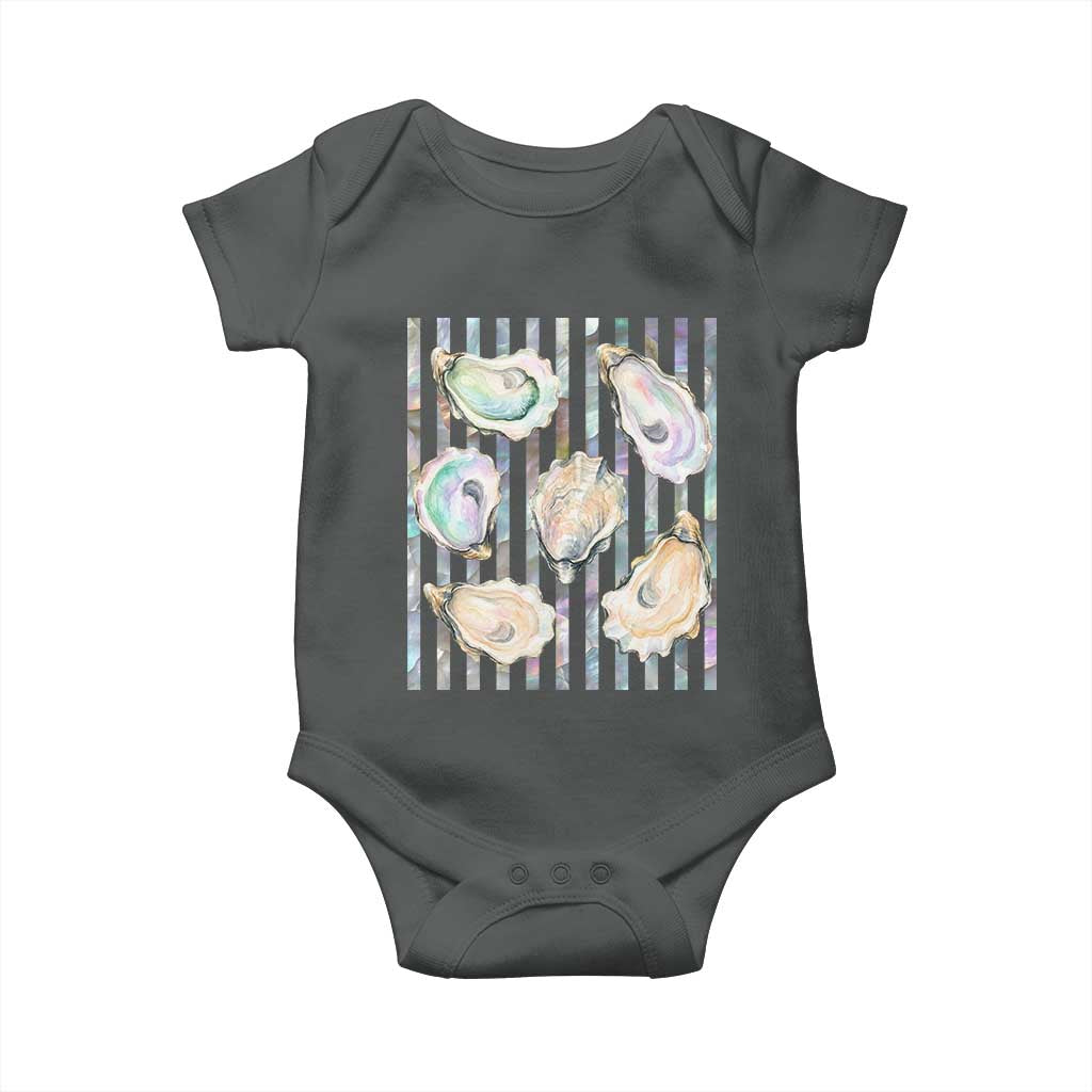 Striped Glitter Oyster Shell Baby Onesie Coastal Summer Ocean Gift