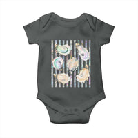 Striped Glitter Oyster Shell Baby Onesie Coastal Summer Ocean Gift