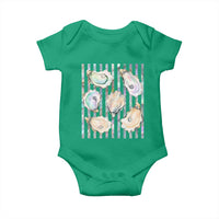 Striped Glitter Oyster Shell Baby Onesie Coastal Summer Ocean Gift