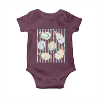 Striped Glitter Oyster Shell Baby Onesie Coastal Summer Ocean Gift