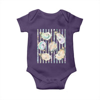 Striped Glitter Oyster Shell Baby Onesie Coastal Summer Ocean Gift