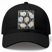 Striped Glitter Oyster Shell Baseball Cap Coastal Summer Ocean Gift