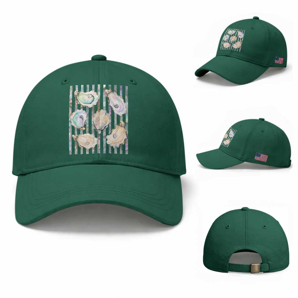 Striped Glitter Oyster Shell Baseball Cap Coastal Summer Ocean Gift