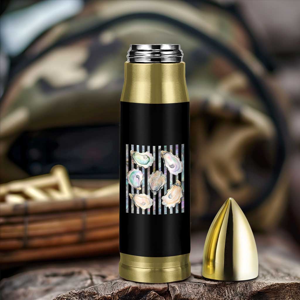 Striped Glitter Oyster Shell Bullet Tumbler Coastal Summer Ocean Gift