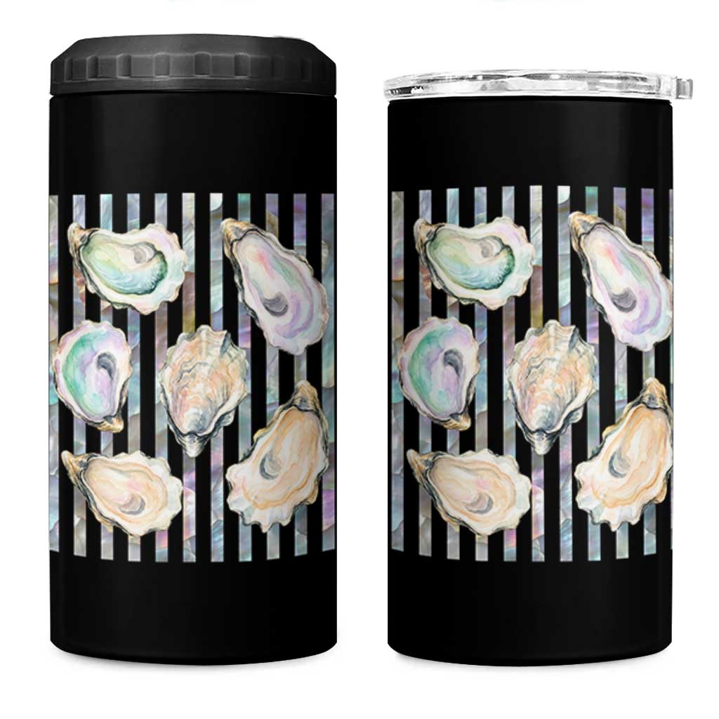 Striped Glitter Oyster Shell 4 in 1 Can Cooler Tumbler Coastal Summer Ocean Gift