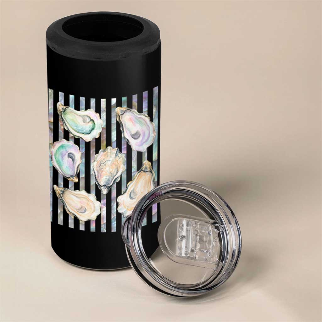 Striped Glitter Oyster Shell 4 in 1 Can Cooler Tumbler Coastal Summer Ocean Gift