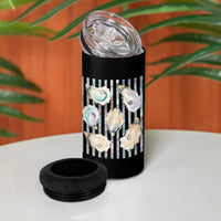Striped Glitter Oyster Shell 4 in 1 Can Cooler Tumbler Coastal Summer Ocean Gift
