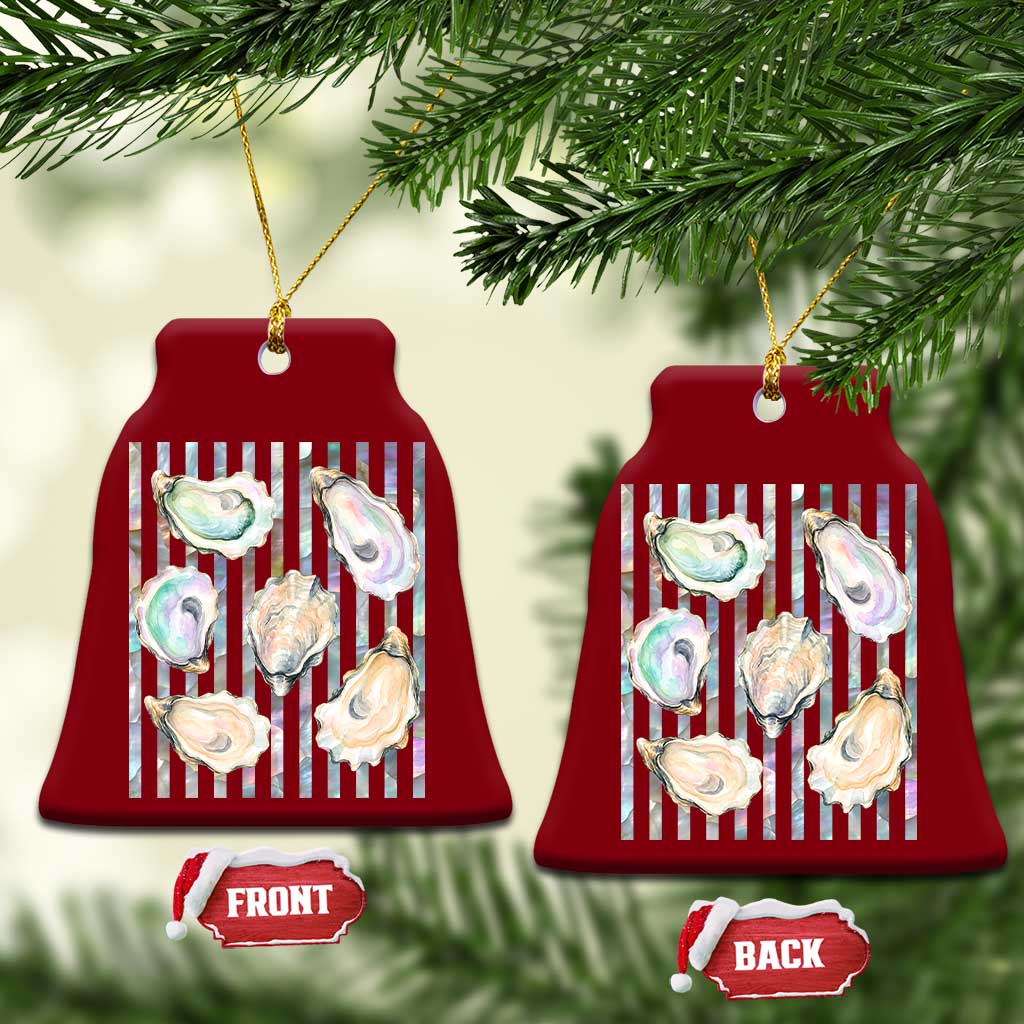 Striped Glitter Oyster Shell Ceramic Ornament Coastal Summer Ocean Gift