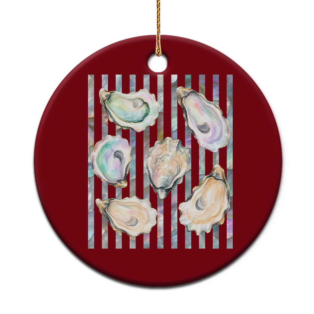 Striped Glitter Oyster Shell Ceramic Ornament Coastal Summer Ocean Gift