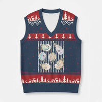 Striped Glitter Oyster Shell V-Neck Knit Sweater Vest Coastal Summer Ocean Gift