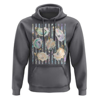 Striped Glitter Oyster Shell Hoodie Coastal Summer Ocean Gift