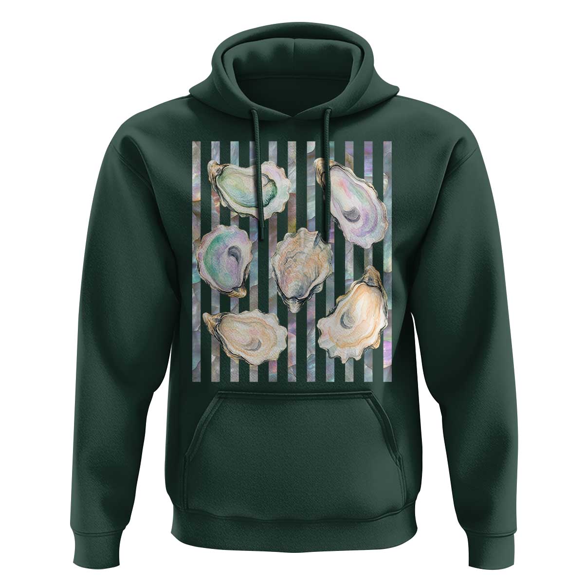 Striped Glitter Oyster Shell Hoodie Coastal Summer Ocean Gift