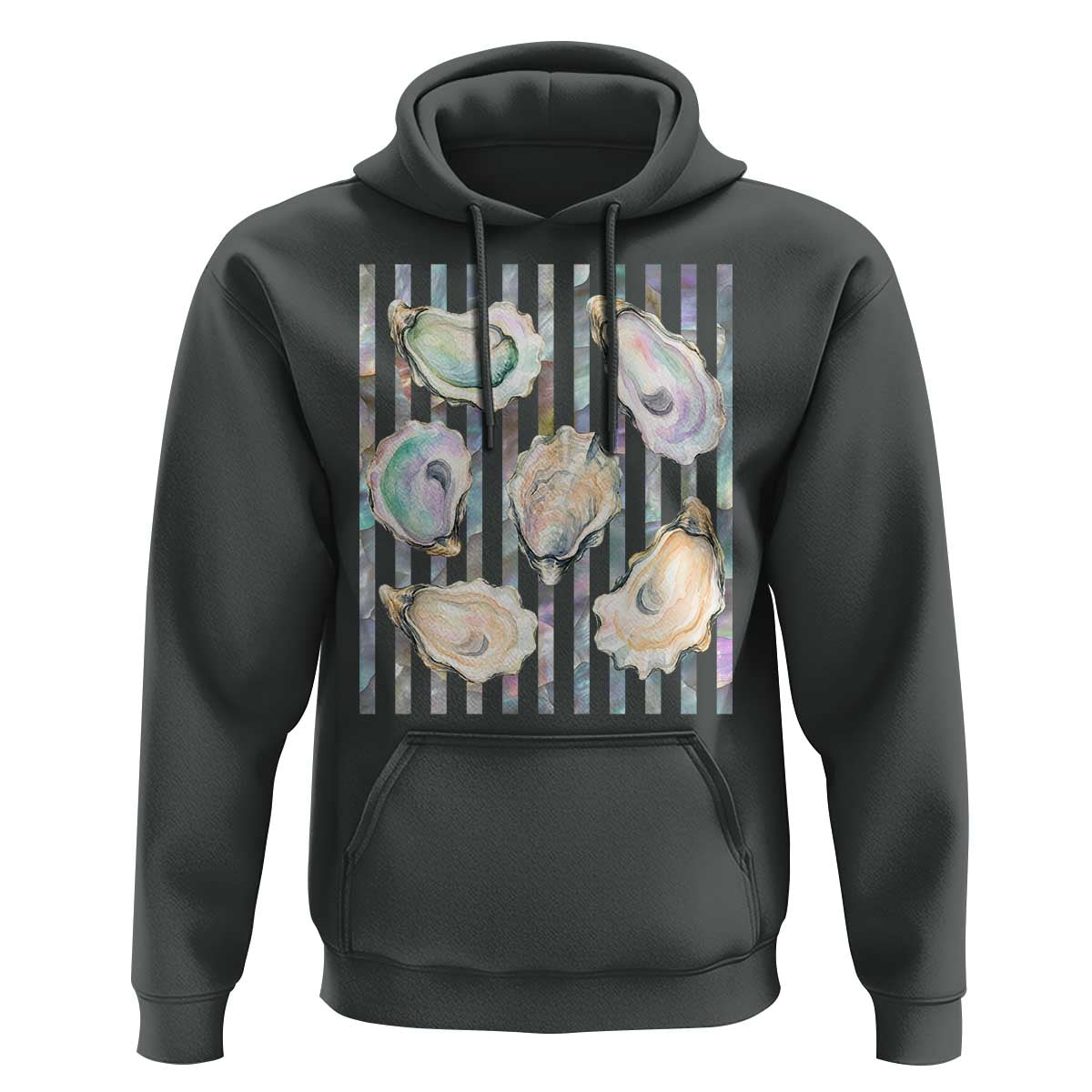 Striped Glitter Oyster Shell Hoodie Coastal Summer Ocean Gift