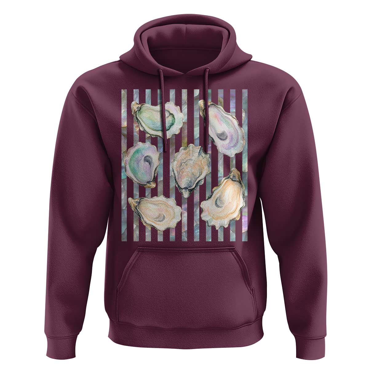 Striped Glitter Oyster Shell Hoodie Coastal Summer Ocean Gift