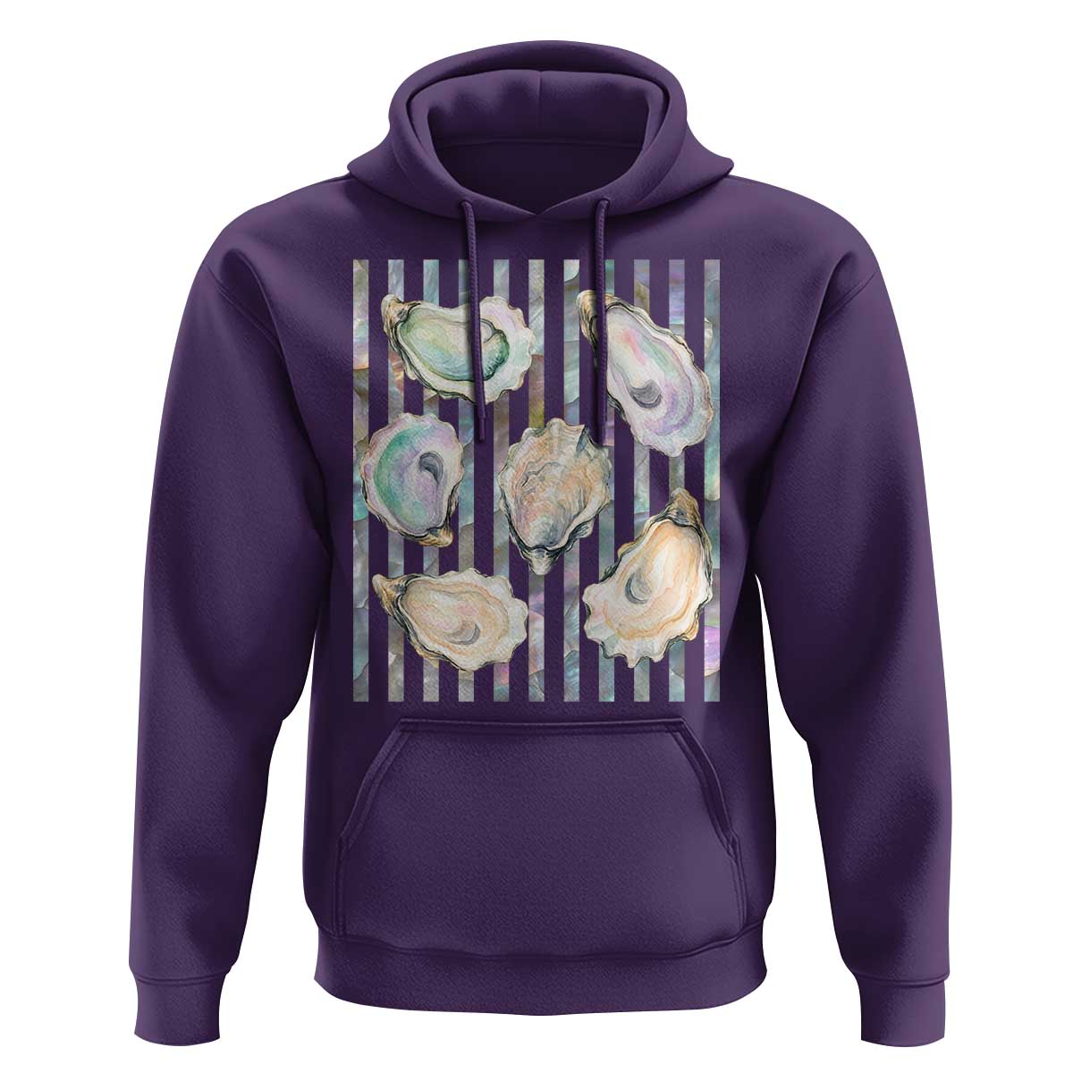 Striped Glitter Oyster Shell Hoodie Coastal Summer Ocean Gift