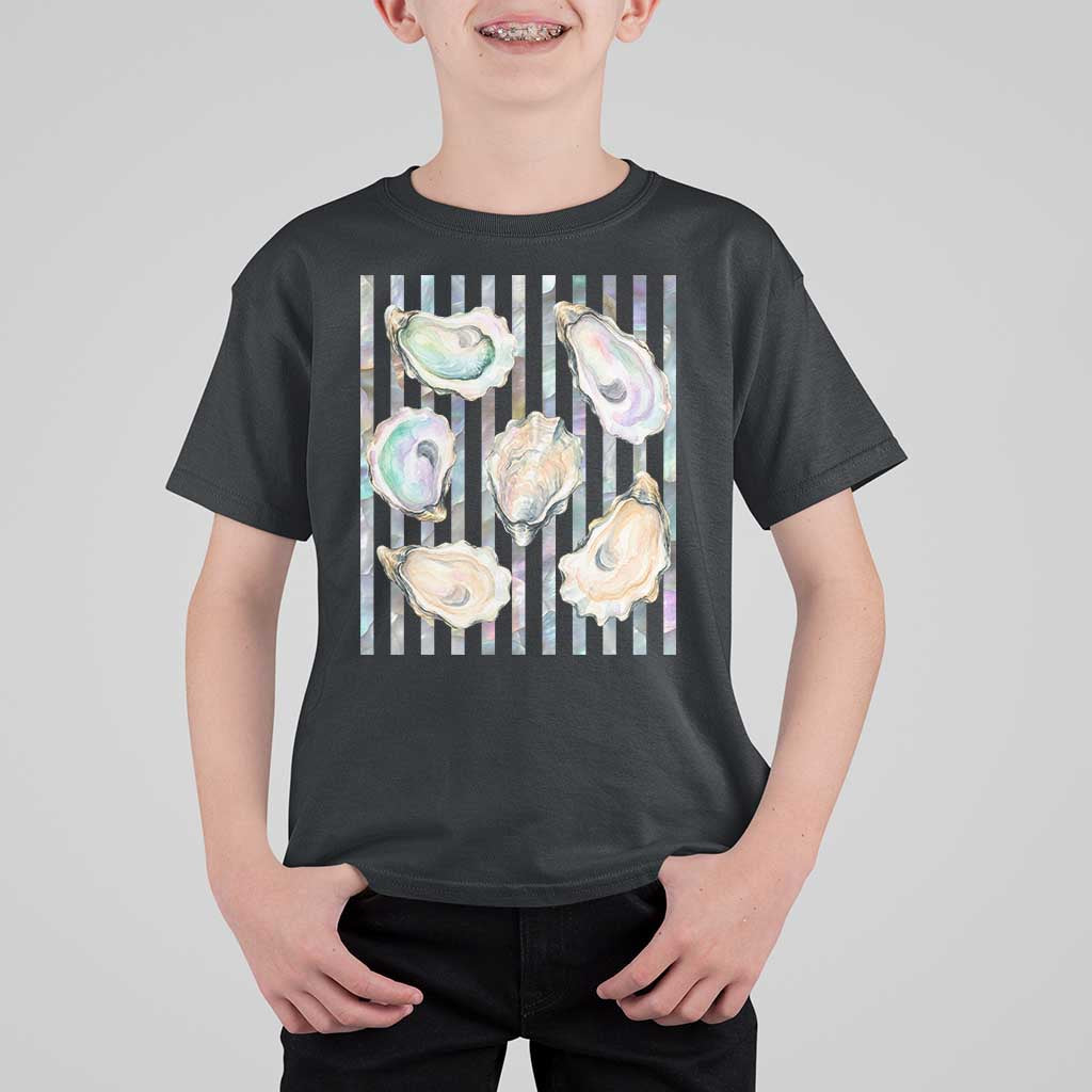Striped Glitter Oyster Shell T Shirt For Kid Coastal Summer Ocean Gift